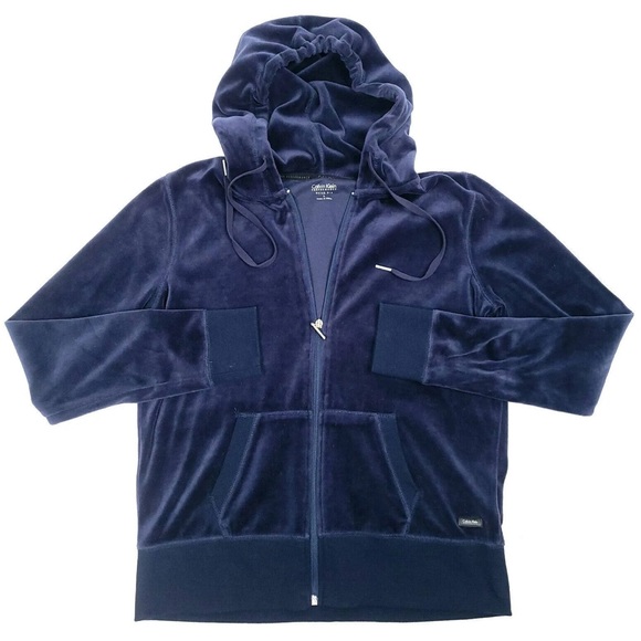 Calvin Klein Performance! Dark Blue Velour Zip Up Hoodie - Picture 2 of 13